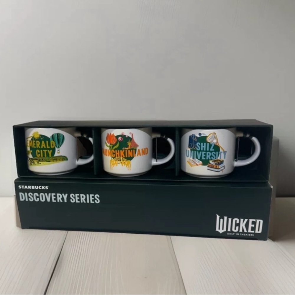 WICKED Starbucks Series 3 espressos Cups Shiz Munchkinland Emerald City